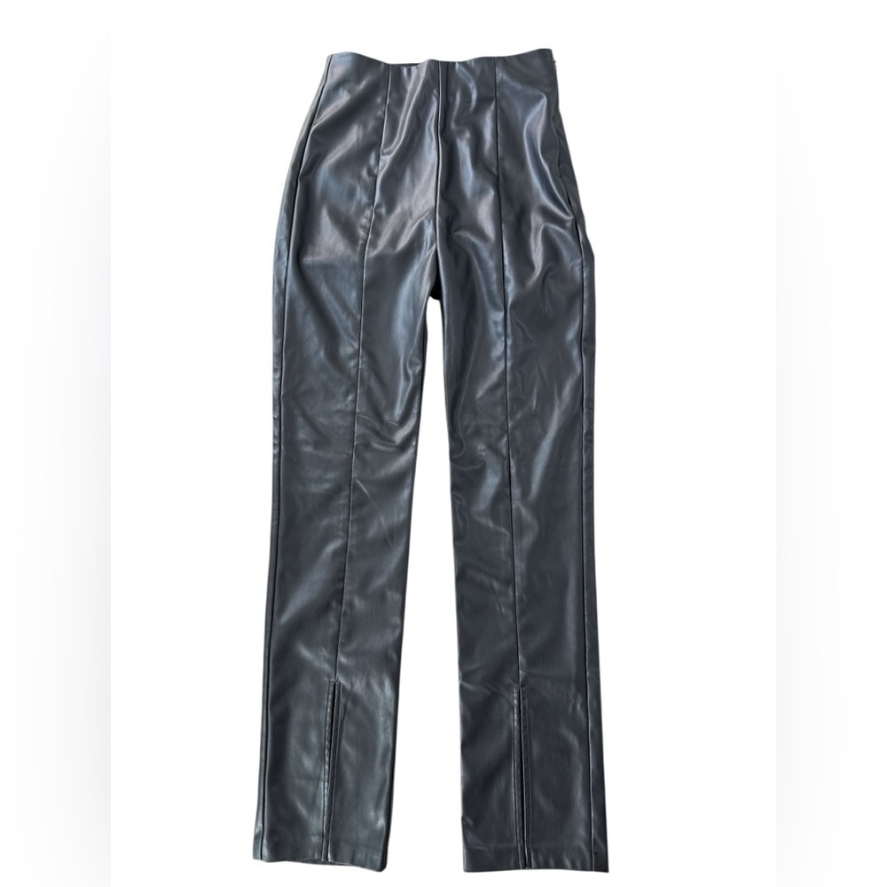 Grey Lab High Waist Slit Faux Leather Pants